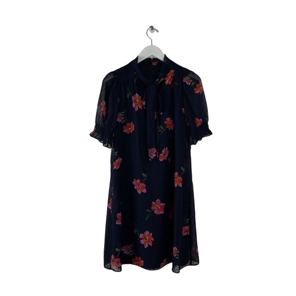 DKNY Women's Navy Floral Clip Dot Shift Dress Size 8 NWT - Picture 1 of 2